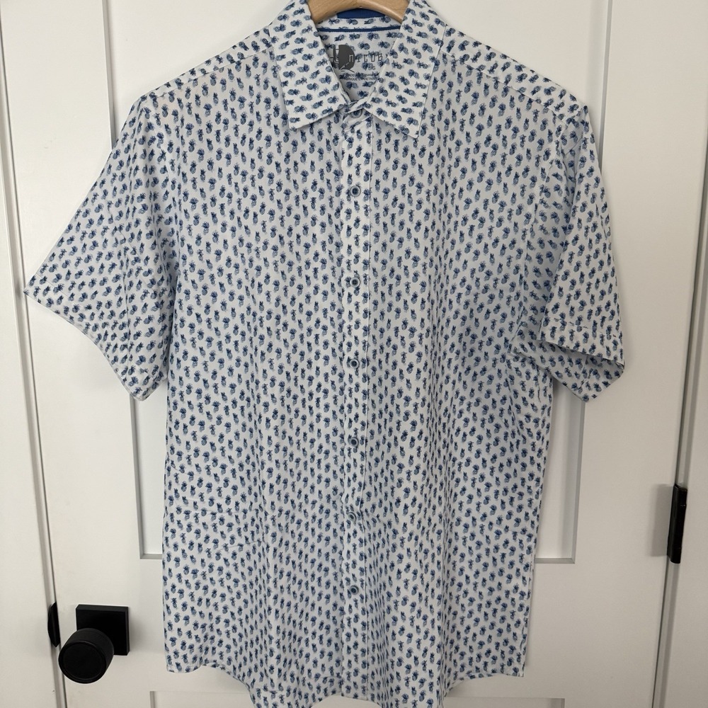 NICOBY Men's LG Tropical Pineapple Casual Short Sleeve Button up Shirt